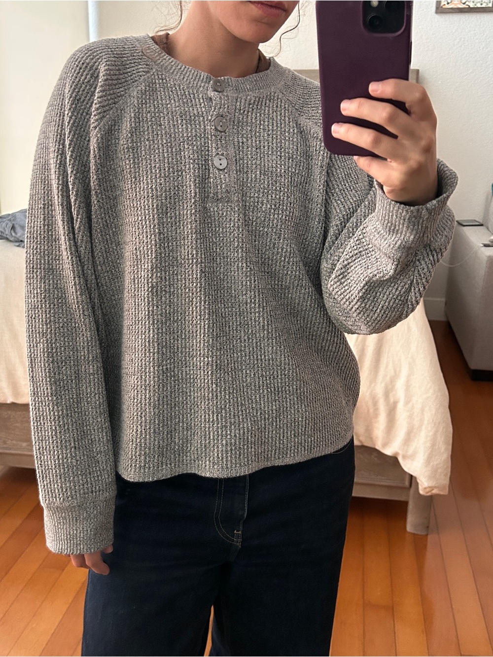 Old Navy Gray Waffle Knit Crewneck Sweater